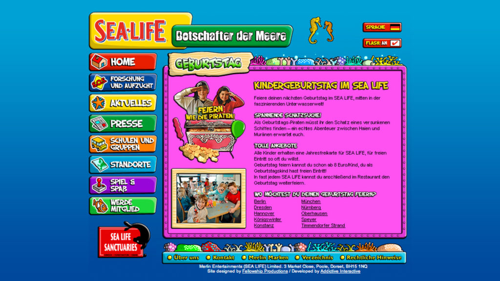 The Birthday Parties page of the Sea Life Berlin microsite, in German