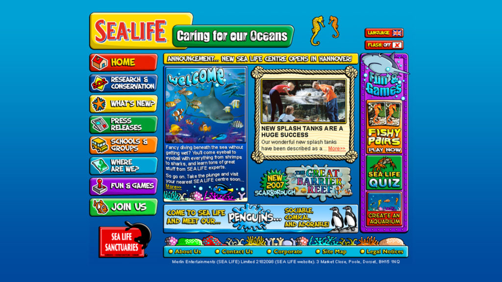 Sea Life website homepage