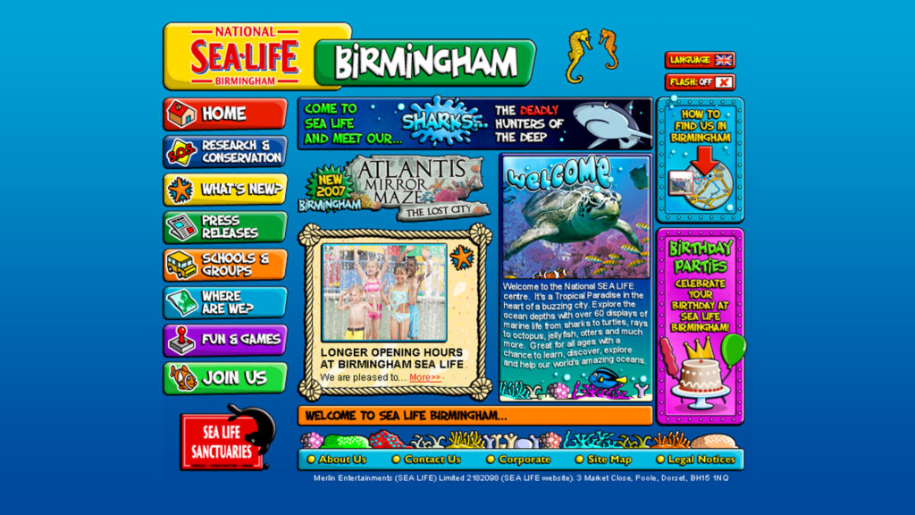 The Sea Life Birmingham microsite homepage