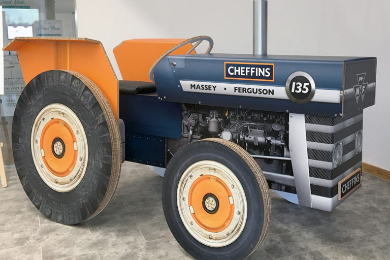 Cardboard tractor for Cheffins